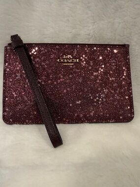 COACH Glitter Wristlet Clutch in Wine Sparkle